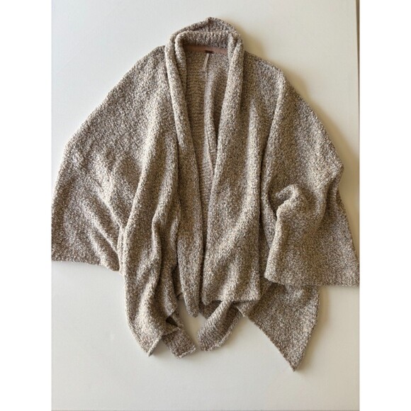 Free People Cardigan Women Large Tan BFF Marled Knit Oversized Open Front Boucle - Picture 6 of 14